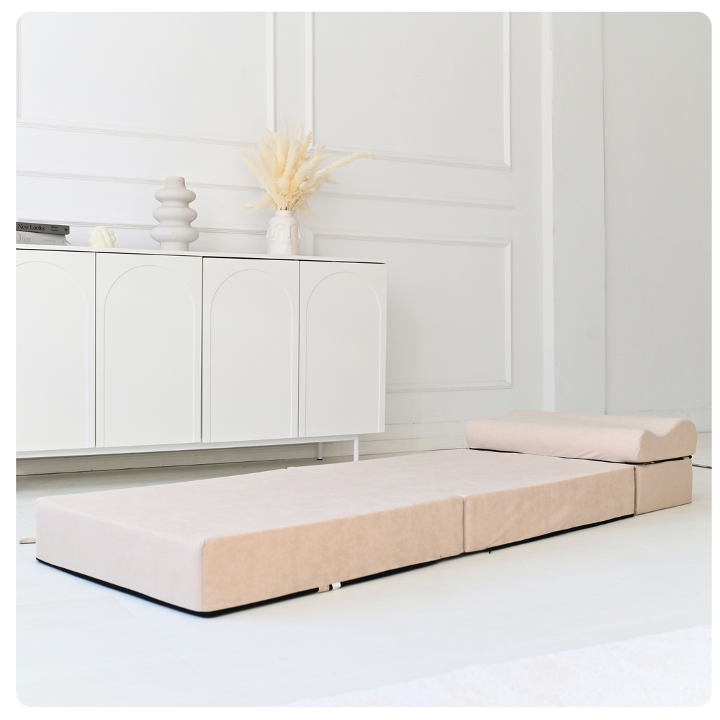 MATERAC TURYSTYCZNY SKŁADANY FOTEL 200x70x15cm - 2 w 1 BEŻOWY