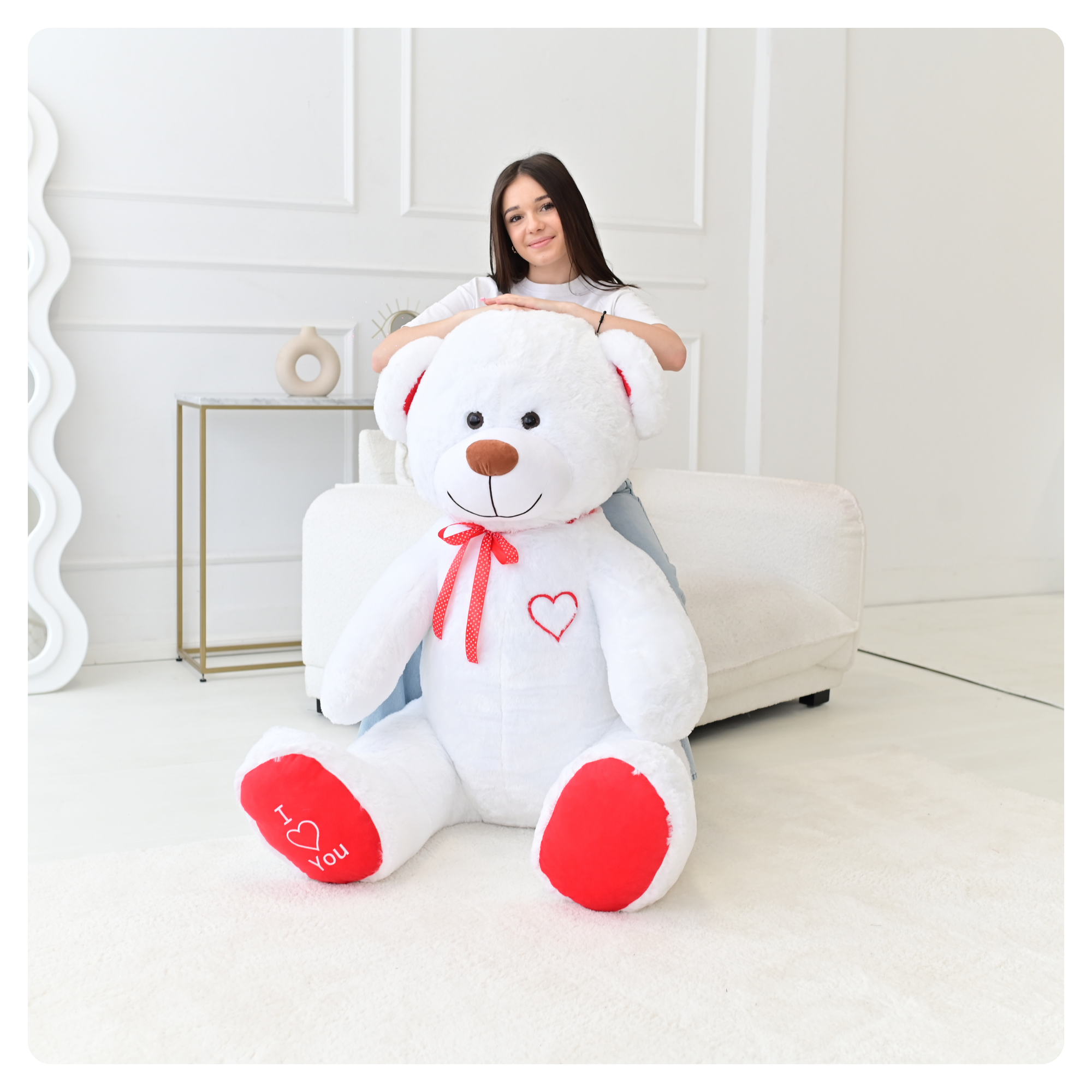 DUŻY MIŚ PLUSZOWY 160cm. - BIAŁO - CZERWONY
