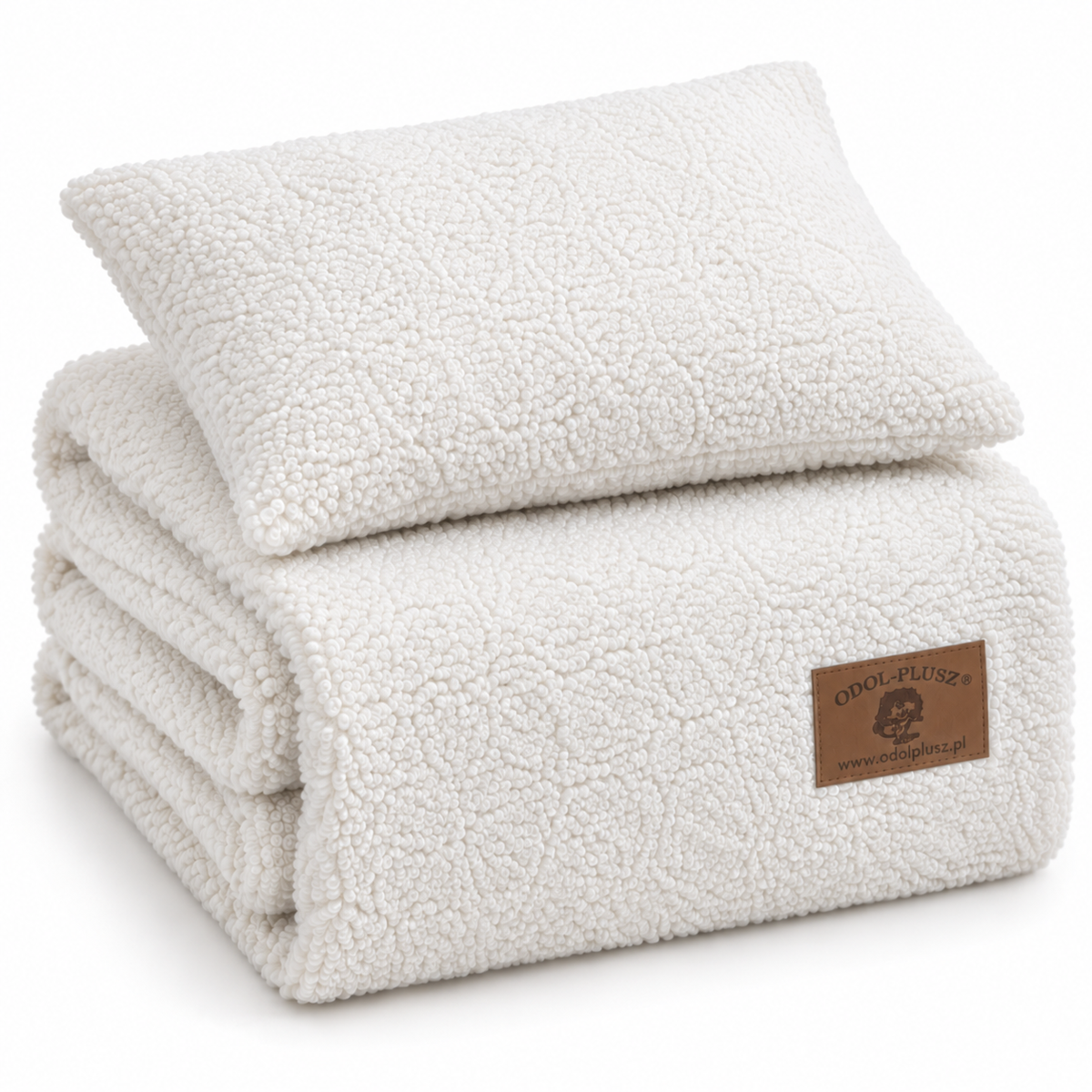 Kocyk BOUCLE baranek + poduszka, zestaw do wózka/łóżeczka – 75 x100