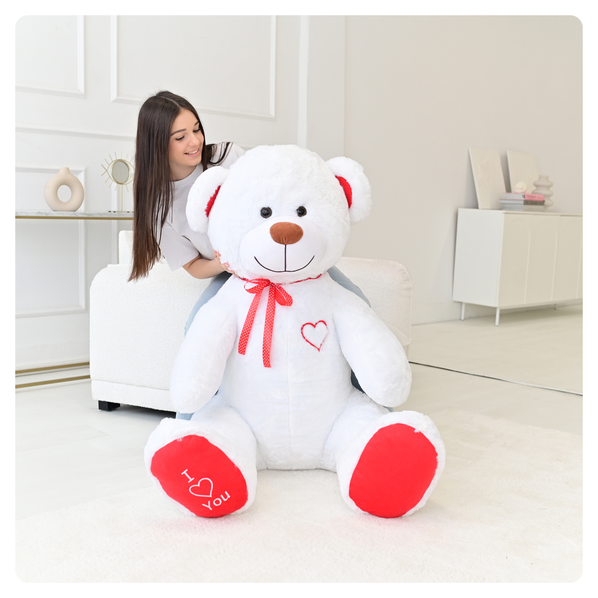 Miś Gigant 190 cm. BIAŁO - CZERWONY