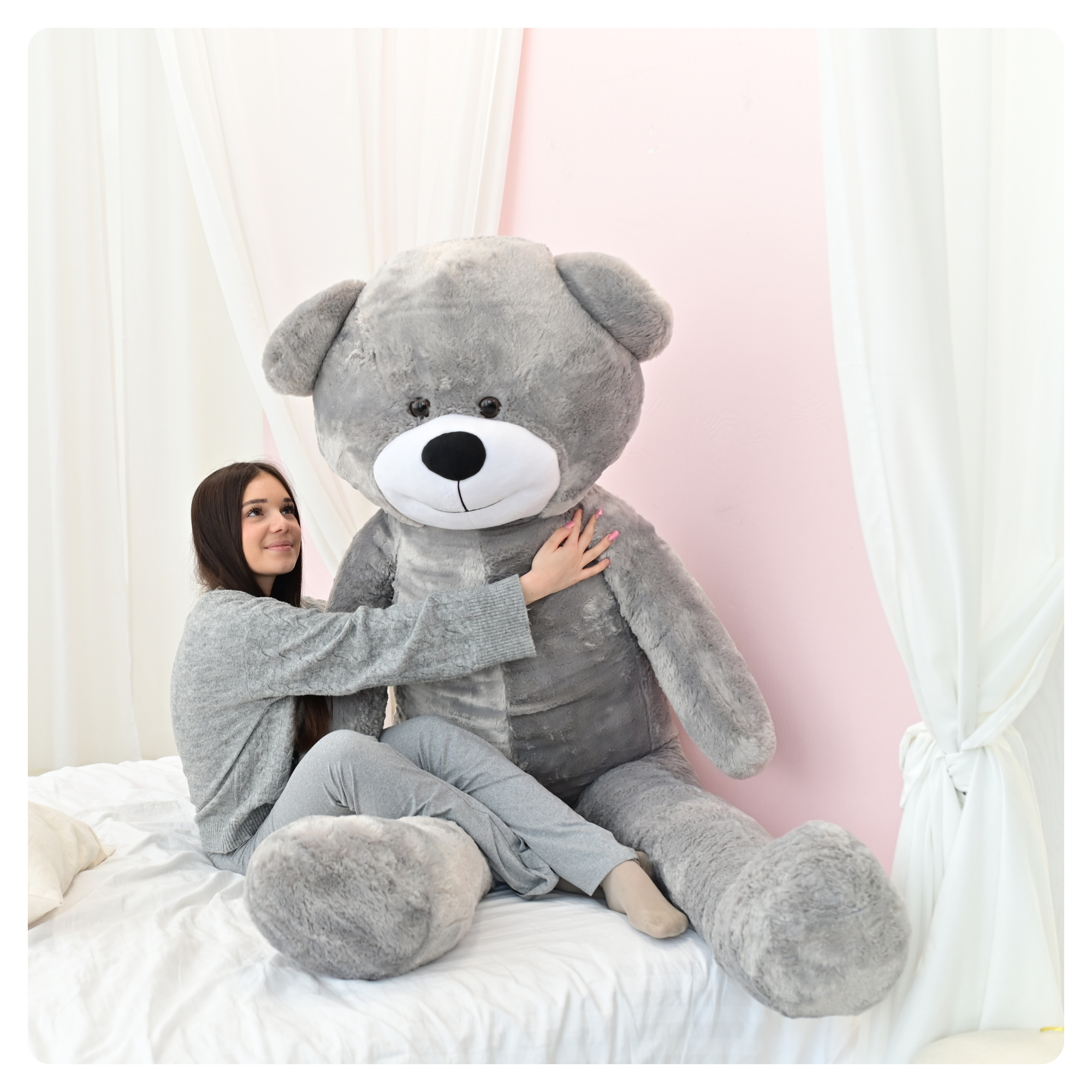 DUŻY MIŚ PLUSZOWY 220cm PLUSZAK MASKOTKA GIGANT - SZARY