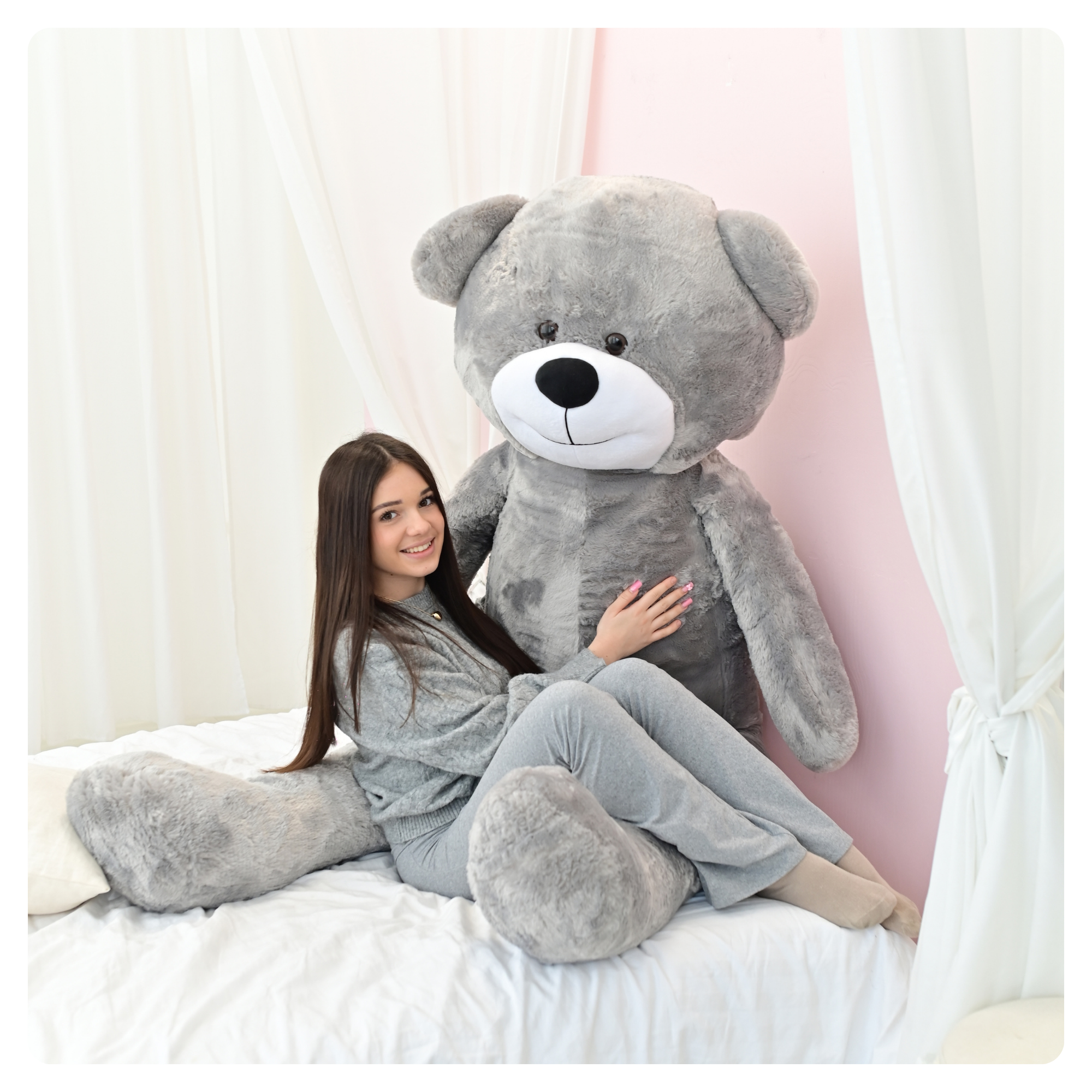 DUŻY MIŚ PLUSZOWY 220cm PLUSZAK MASKOTKA GIGANT - SZARY