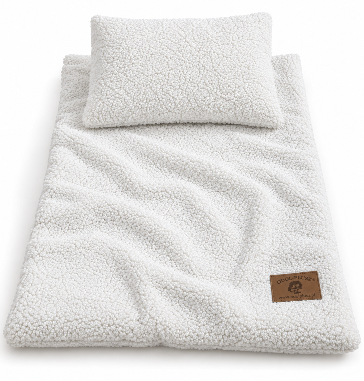 Kocyk BOUCLE baranek + poduszka, zestaw do wózka/łóżeczka – 75 x100