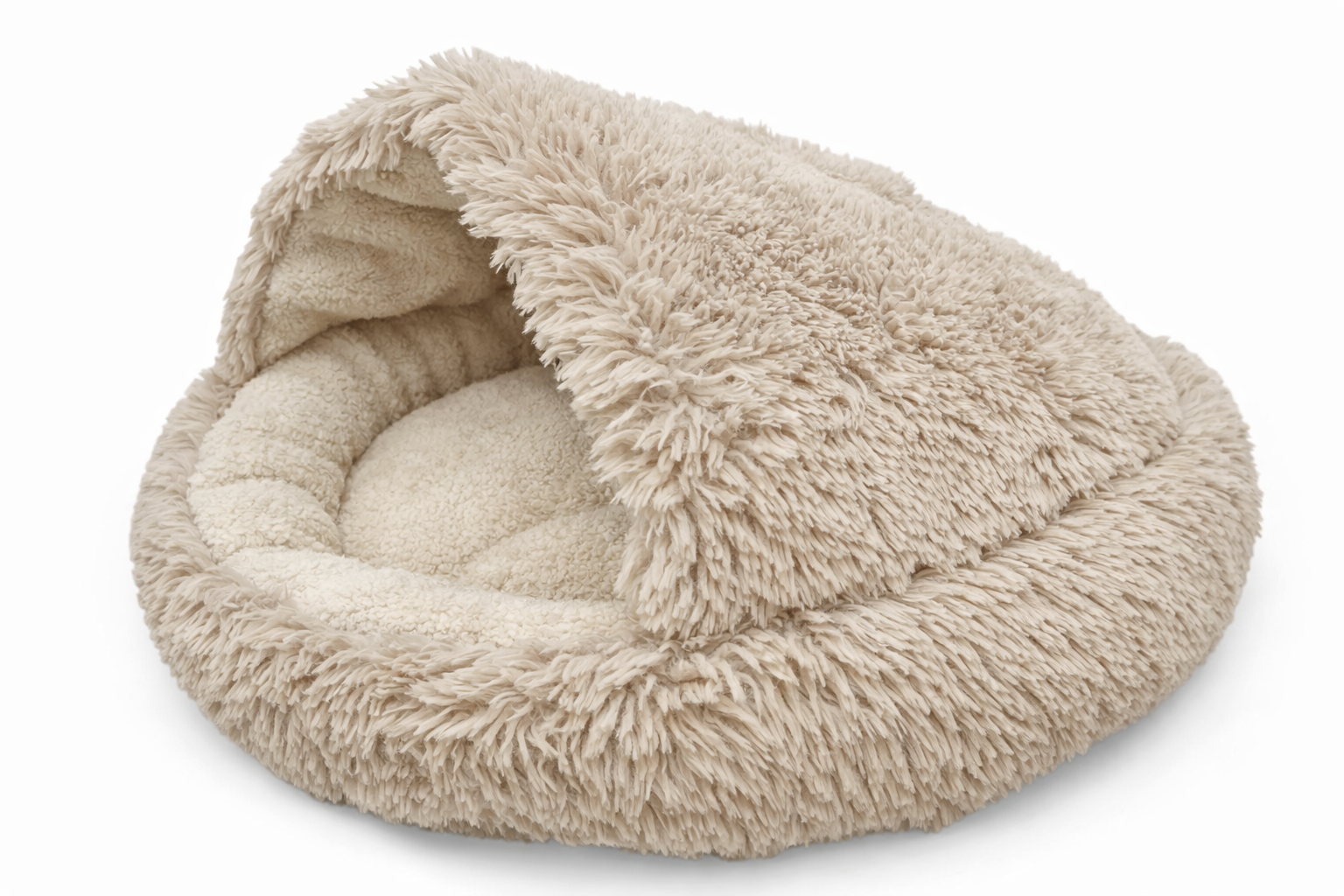 Legowisko śpiworek 80 cm – dla psa i kota Ciepłe, okrągłe. Shaggy / Boucle - BEŻOWY
