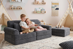 2 x Modułowa rozkładana SOFA - FOTEL dla dzieci - ZESTAW wypoczynkowy materac GRAFIT