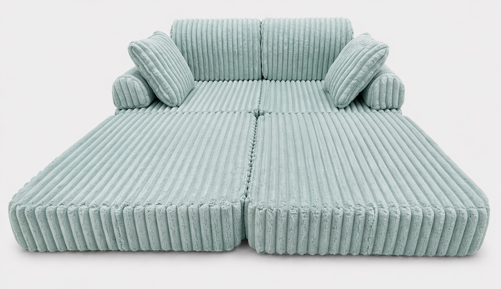 2 x Modułowa rozkładana SOFA - FOTEL dla dzieci - ZESTAW wypoczynkowy materac TURKUS SZTRUKS