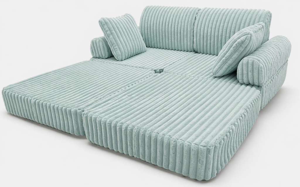 2 x Modułowa rozkładana SOFA - FOTEL dla dzieci - ZESTAW wypoczynkowy materac TURKUS SZTRUKS