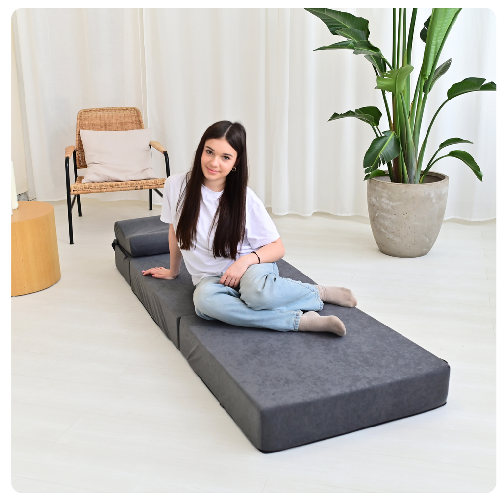MATERAC TURYSTYCZNY SKŁADANY FOTEL 200x70x15cm - 2 w 1 SZARY