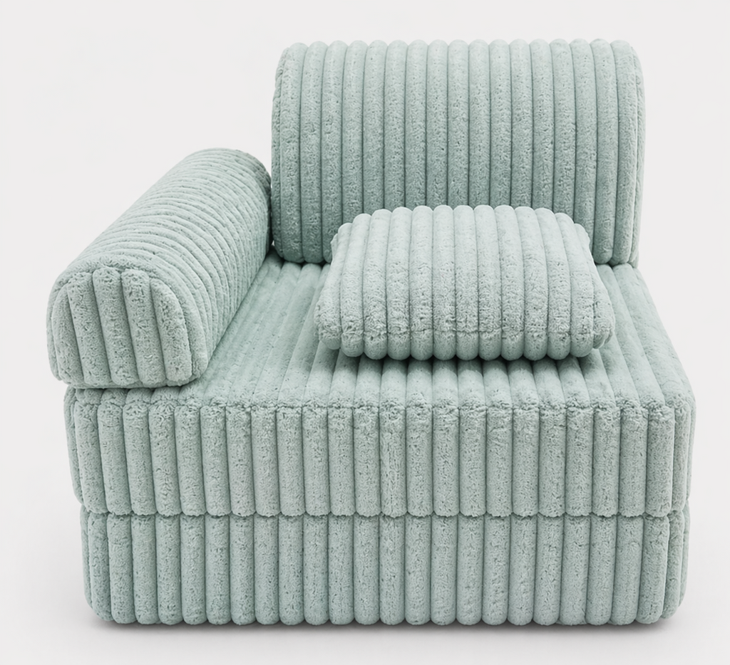 2 x Modułowa rozkładana SOFA - FOTEL dla dzieci - ZESTAW wypoczynkowy materac TURKUS SZTRUKS
