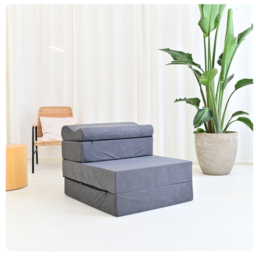 MATERAC TURYSTYCZNY SKŁADANY FOTEL 200x70x15cm - 2 w 1 SZARY