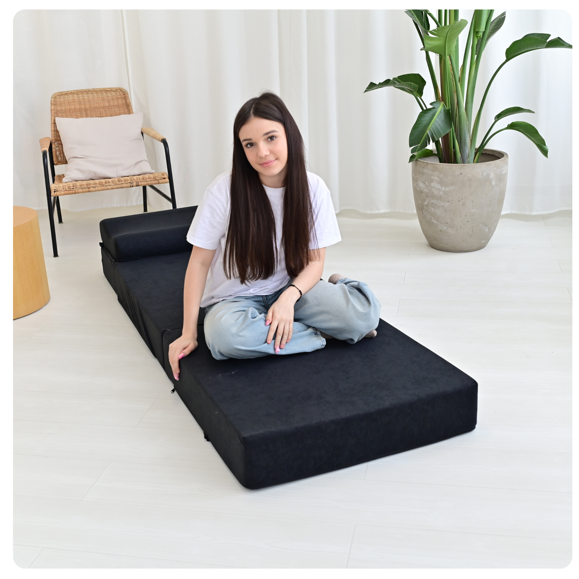 MATERAC TURYSTYCZNY SKŁADANY FOTEL 200x70x15cm - 2 w 1 CZARNY
