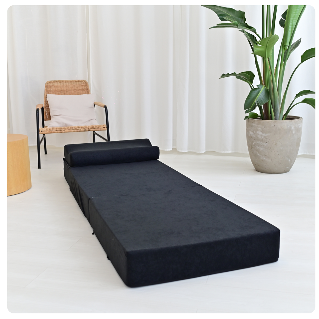 MATERAC TURYSTYCZNY SKŁADANY FOTEL 200x70x15cm - 2 w 1 CZARNY
