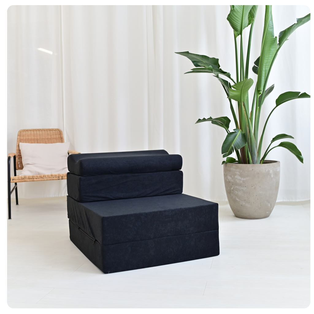 MATERAC TURYSTYCZNY SKŁADANY FOTEL 200x70x15cm - 2 w 1 CZARNY