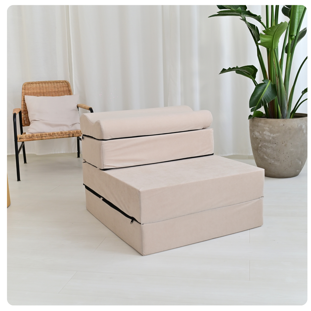 MATERAC TURYSTYCZNY SKŁADANY FOTEL 200x70x15cm - 2 w 1 BEŻOWY