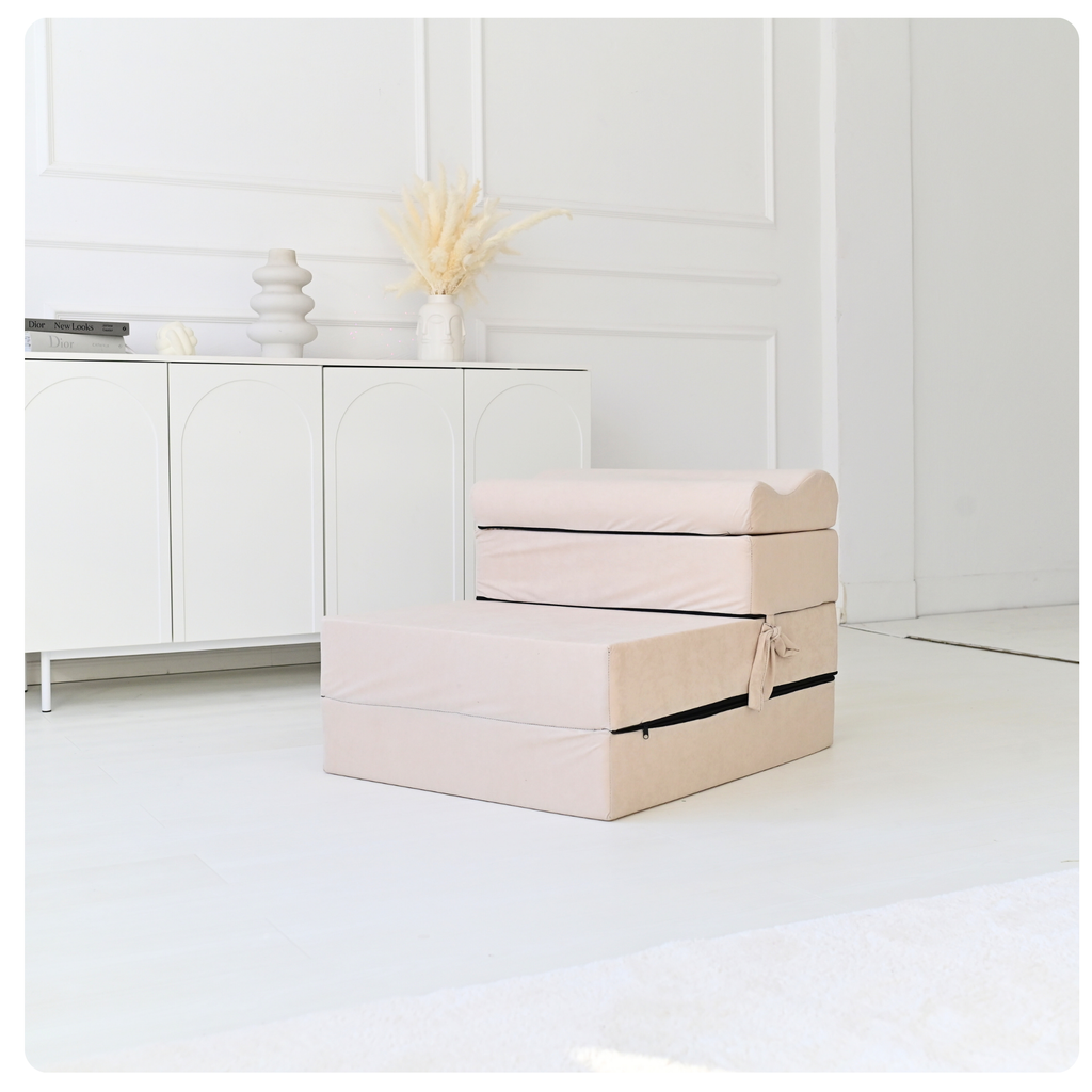 MATERAC TURYSTYCZNY SKŁADANY FOTEL 200x70x15cm - 2 w 1 BEŻOWY