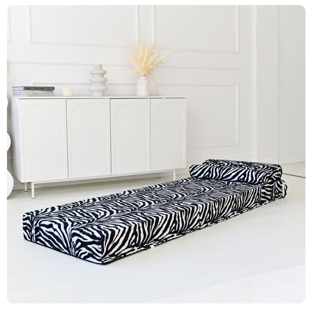 MATERAC TURYSTYCZNY SKŁADANY FOTEL 200x70x15cm - 2 w 1 - ZEBRA
