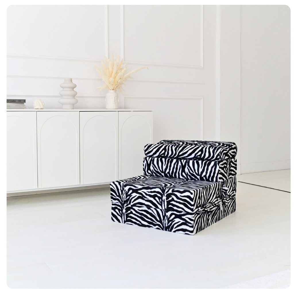 MATERAC TURYSTYCZNY SKŁADANY FOTEL 200x70x15cm - 2 w 1 - ZEBRA