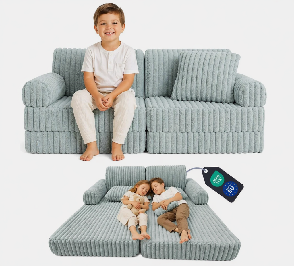 2 x Modułowa rozkładana SOFA - FOTEL dla dzieci - ZESTAW wypoczynkowy materac TURKUS SZTRUKS