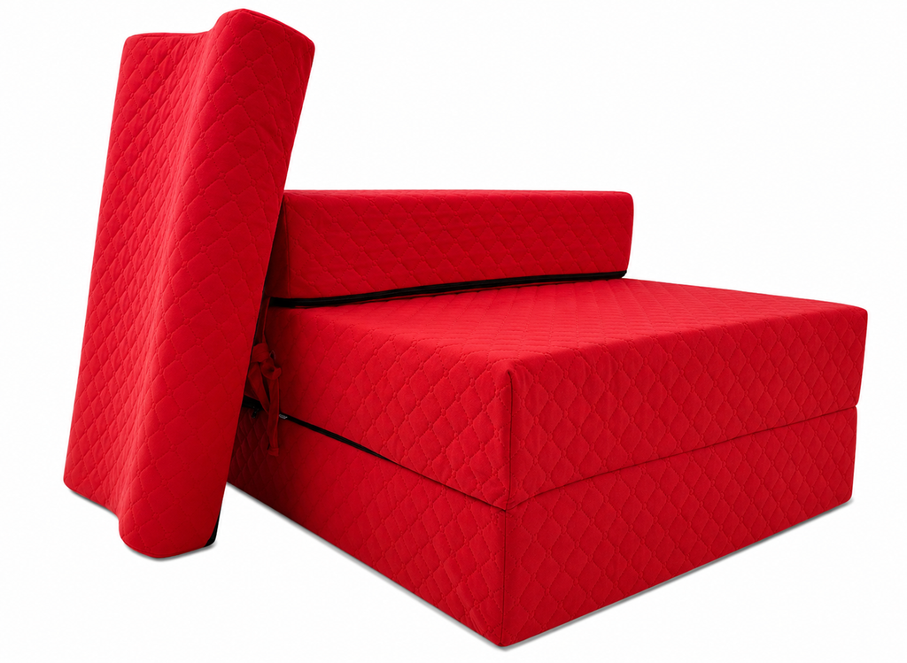 MATERAC TURYSTYCZNY SKŁADANY FOTEL 200x70x15cm - 2 w 1 PIKOWANY CZERWONY