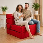 MATERAC TURYSTYCZNY SKŁADANY FOTEL 200x70x15cm - 2 w 1 PIKOWANY CZERWONY