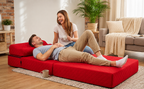 MATERAC TURYSTYCZNY SKŁADANY FOTEL 200x70x15cm - 2 w 1 PIKOWANY CZERWONY
