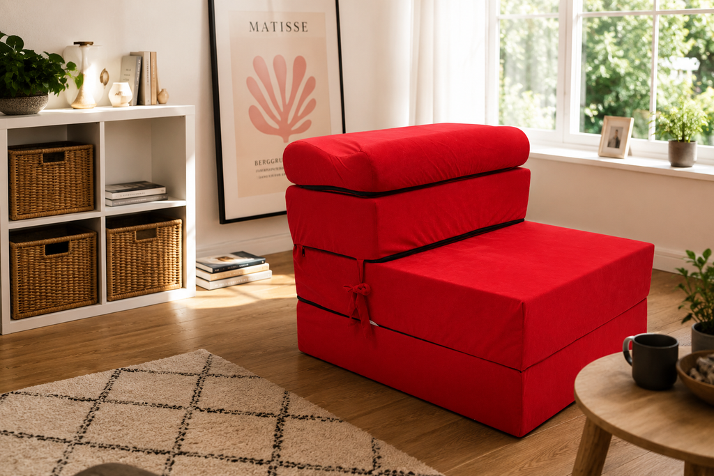 MATERAC TURYSTYCZNY SKŁADANY FOTEL 200x70x15cm - CZERWONY