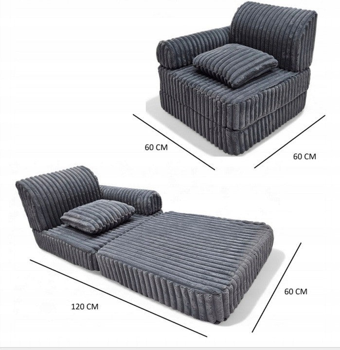 2 x Modułowa rozkładana SOFA - FOTEL dla dzieci - ZESTAW wypoczynkowy materac GRAFIT