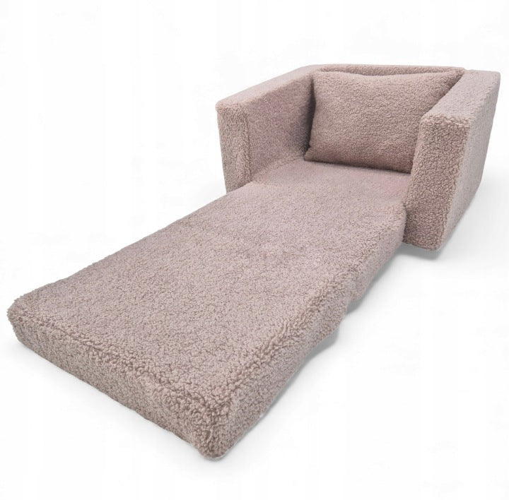 Fotelik rozkładany dla dzieci- RÓŻOWY BARANEK BOUCLE