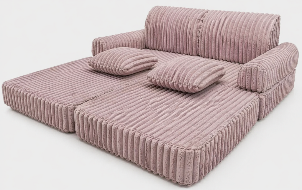 2 x Modułowa rozkładana SOFA - FOTEL dla dzieci - ZESTAW wypoczynkowy materac PASTELOWY RÓŻ