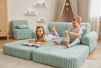2 x Modułowa rozkładana SOFA - FOTEL dla dzieci - ZESTAW wypoczynkowy materac TURKUS SZTRUKS