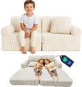 2 x Modułowa rozkładana SOFA - FOTEL dla dzieci - ZESTAW wypoczynkowy materac BEŻOWY SZTRUKS