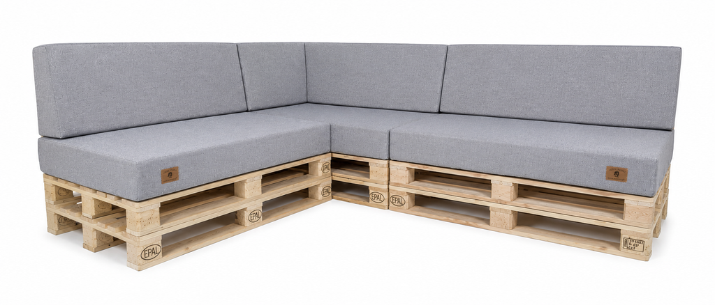Zestaw poduch ogrodowych z oparciem Palety Narożnik -3 szt. 120x80 + 40x120 szary