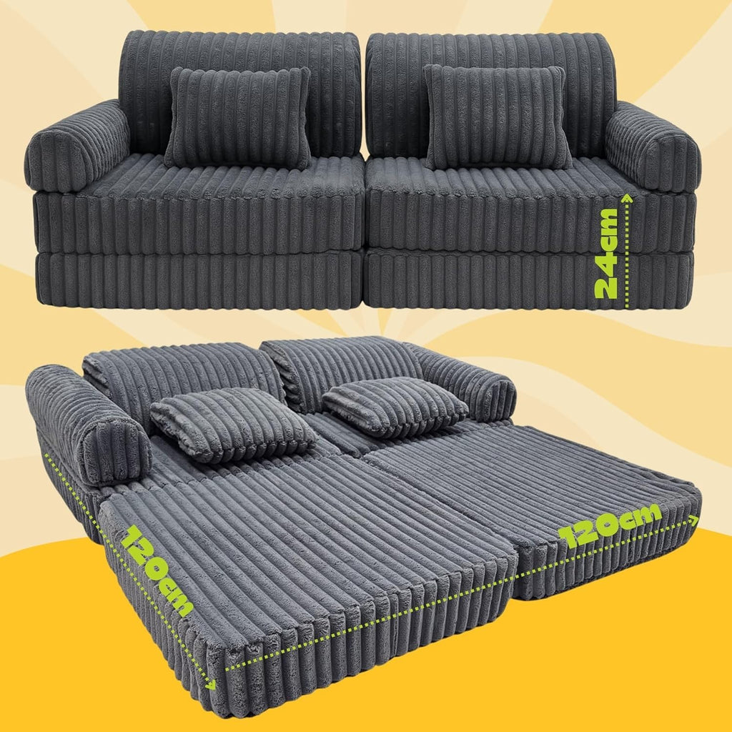 2 x Modułowa rozkładana SOFA - FOTEL dla dzieci - ZESTAW wypoczynkowy materac GRAFIT
