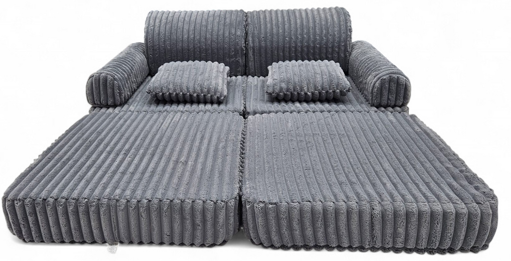 2 x Modułowa rozkładana SOFA - FOTEL dla dzieci - ZESTAW wypoczynkowy materac GRAFIT