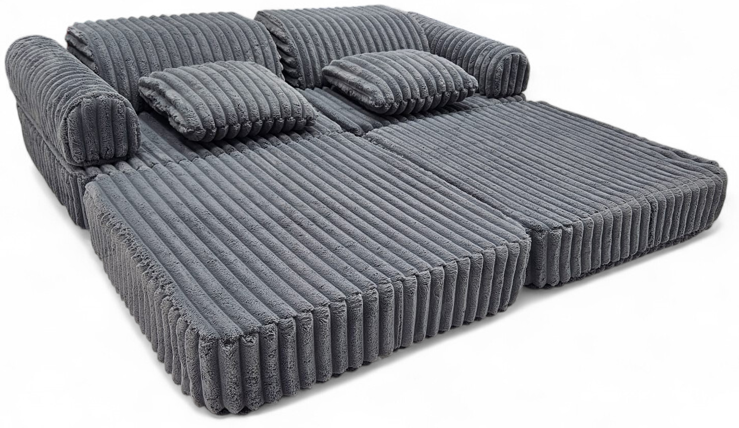 2 x Modułowa rozkładana SOFA - FOTEL dla dzieci - ZESTAW wypoczynkowy materac GRAFIT
