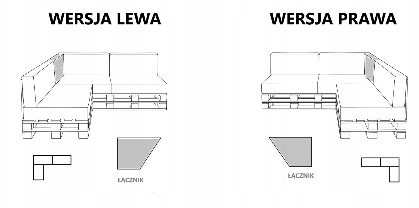 Zestaw poduch ogrodowych z oparciem Palety Narożnik -3 szt. 120x80 + 40x120 jasny beż
