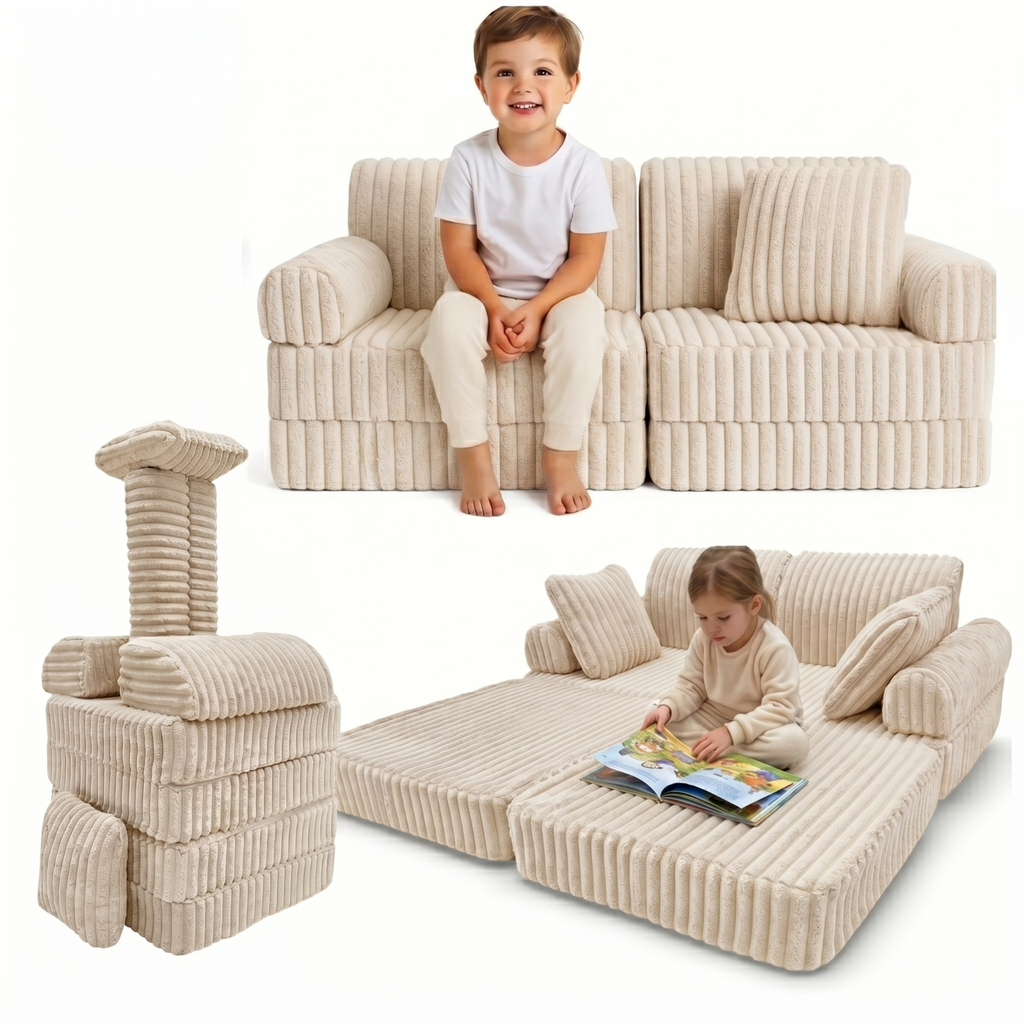 Modułowa rozkładana SOFA - FOTEL dla dzieci wypoczynkowy materac JASNY BEŻ