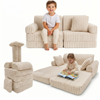 Modułowa rozkładana SOFA - FOTEL dla dzieci wypoczynkowy materac JASNY BEŻ