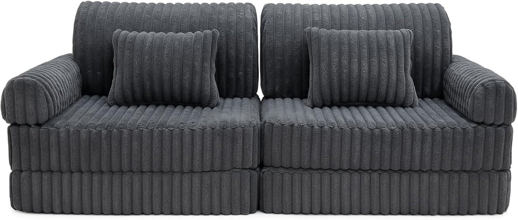 2 x Modułowa rozkładana SOFA - FOTEL dla dzieci - ZESTAW wypoczynkowy materac GRAFIT