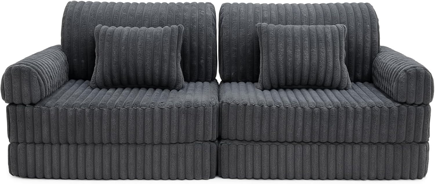2 x Modułowa rozkładana SOFA - FOTEL dla dzieci - ZESTAW wypoczynkowy materac GRAFIT