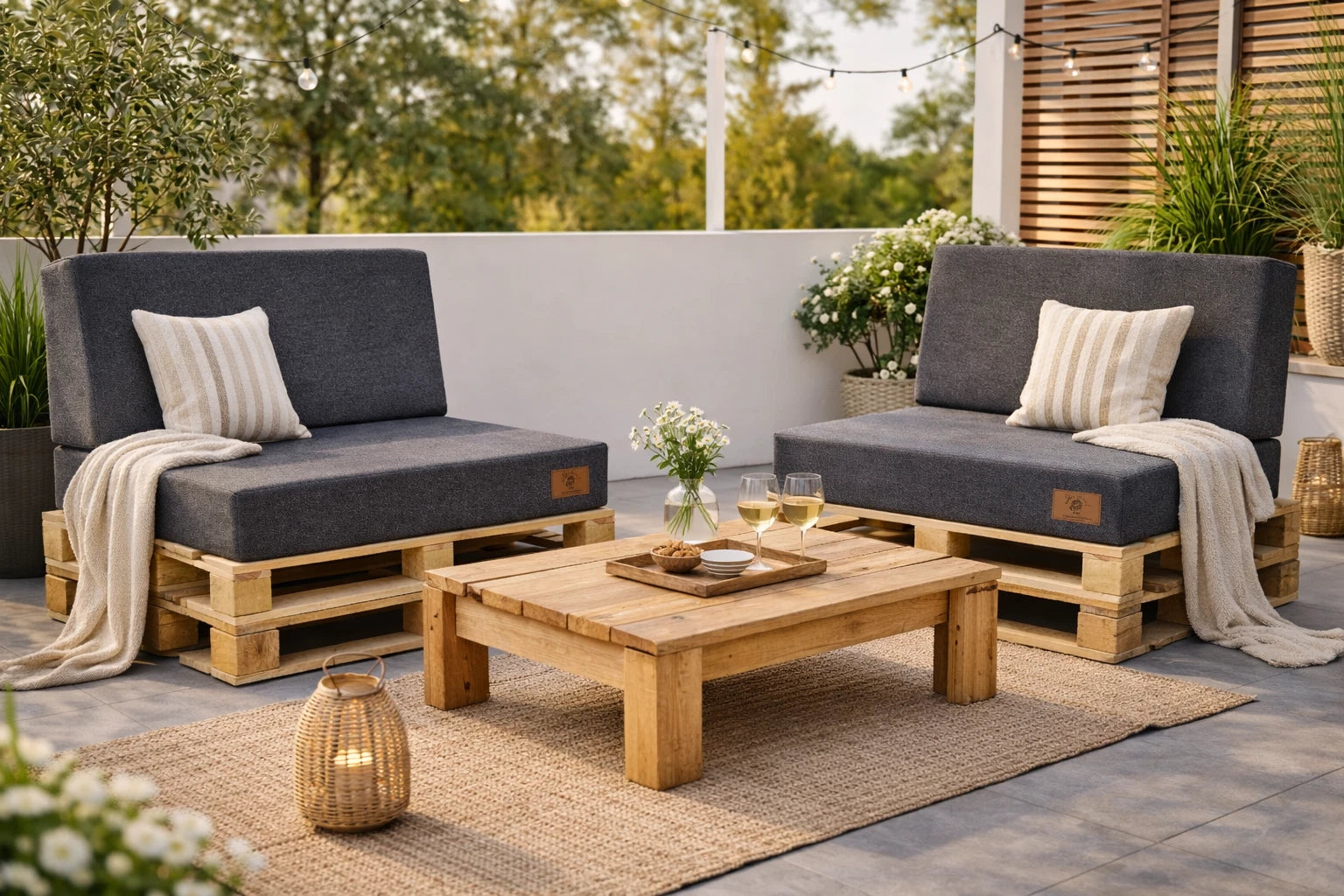 2 Poduszki Ogrodowe na Ławkę Palety Huśtawkę - poduchy 120x80 + 40 klin grafit