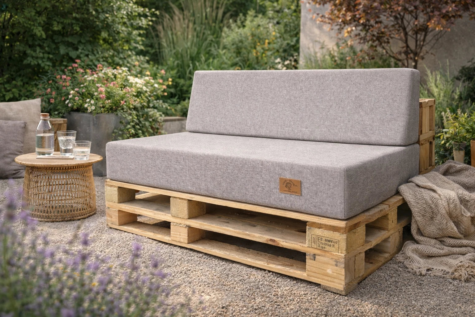 2 Poduszki Ogrodowe na Ławkę Palety Huśtawkę - poduchy 120x80 + 40 klin ciemny beż