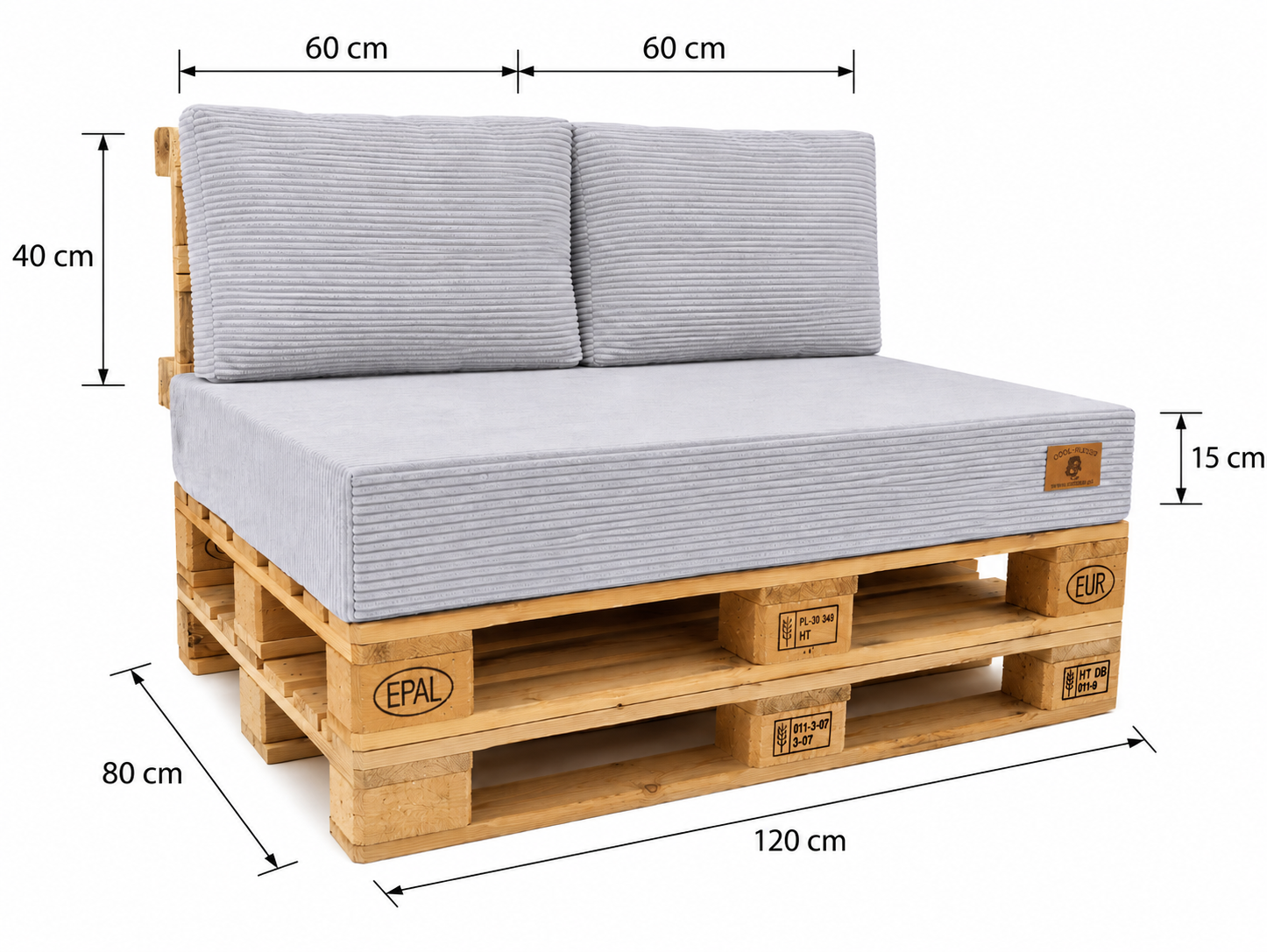 Zestaw Poduch na Palety Poduszki Ogrodowe 120x80 + 40 SZARY SZTRUKS